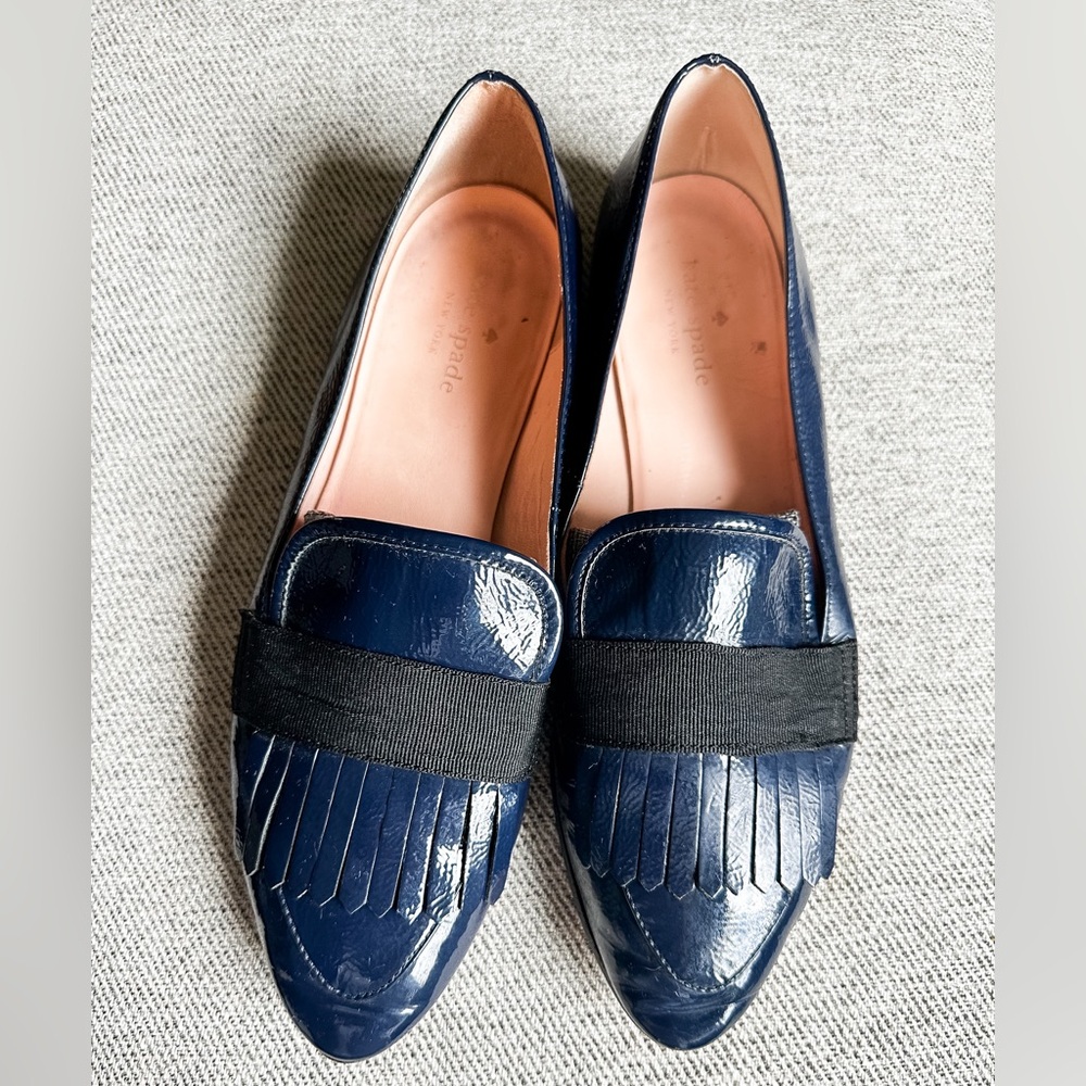Kate Spade Cayla Fringe Loafer Dark Blue Patent Leather